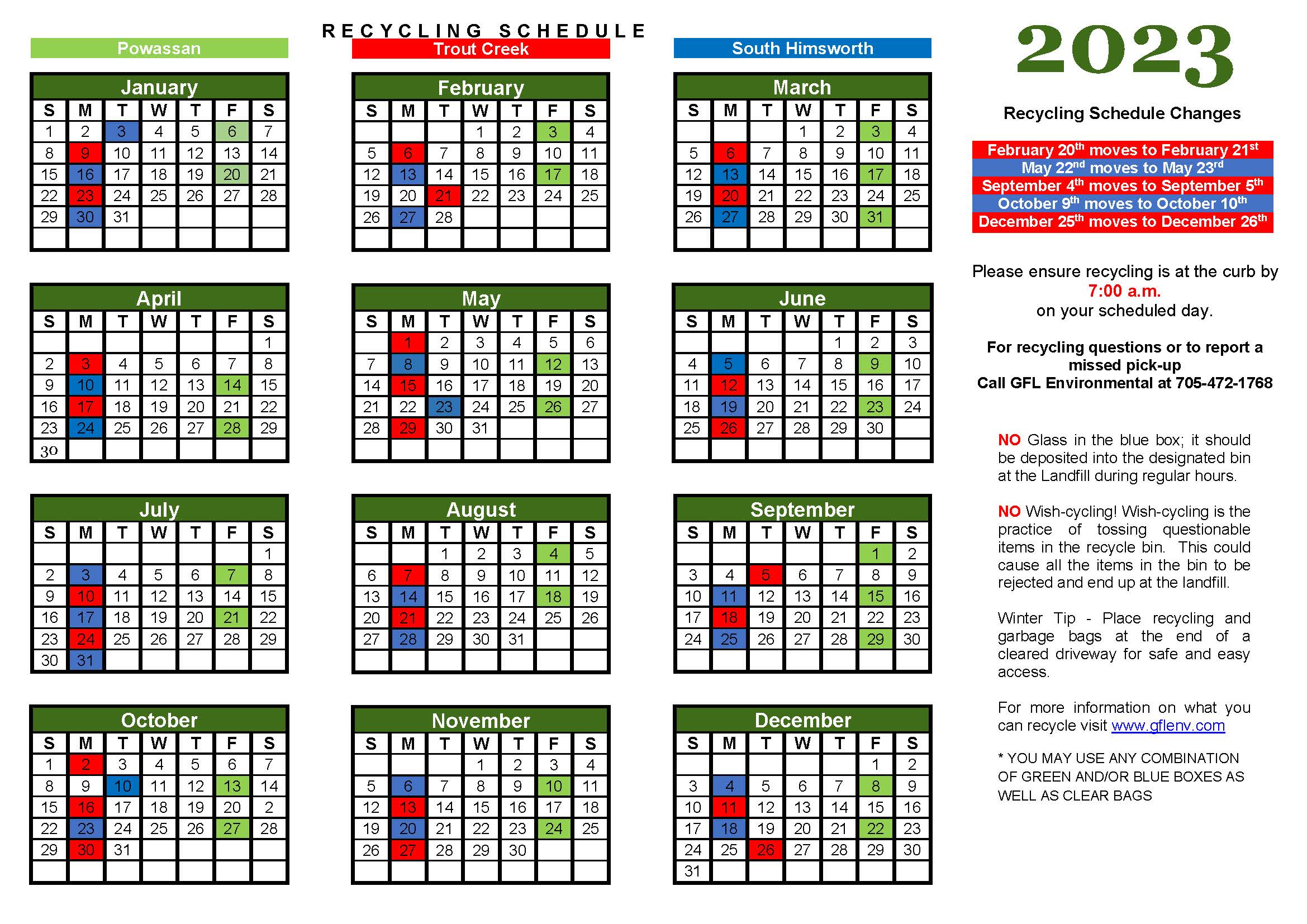 2023 Recycling Schedule Municipality Of Powassan